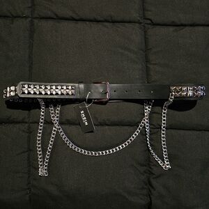 SHEIN Black Studded Belt with Silver Chains